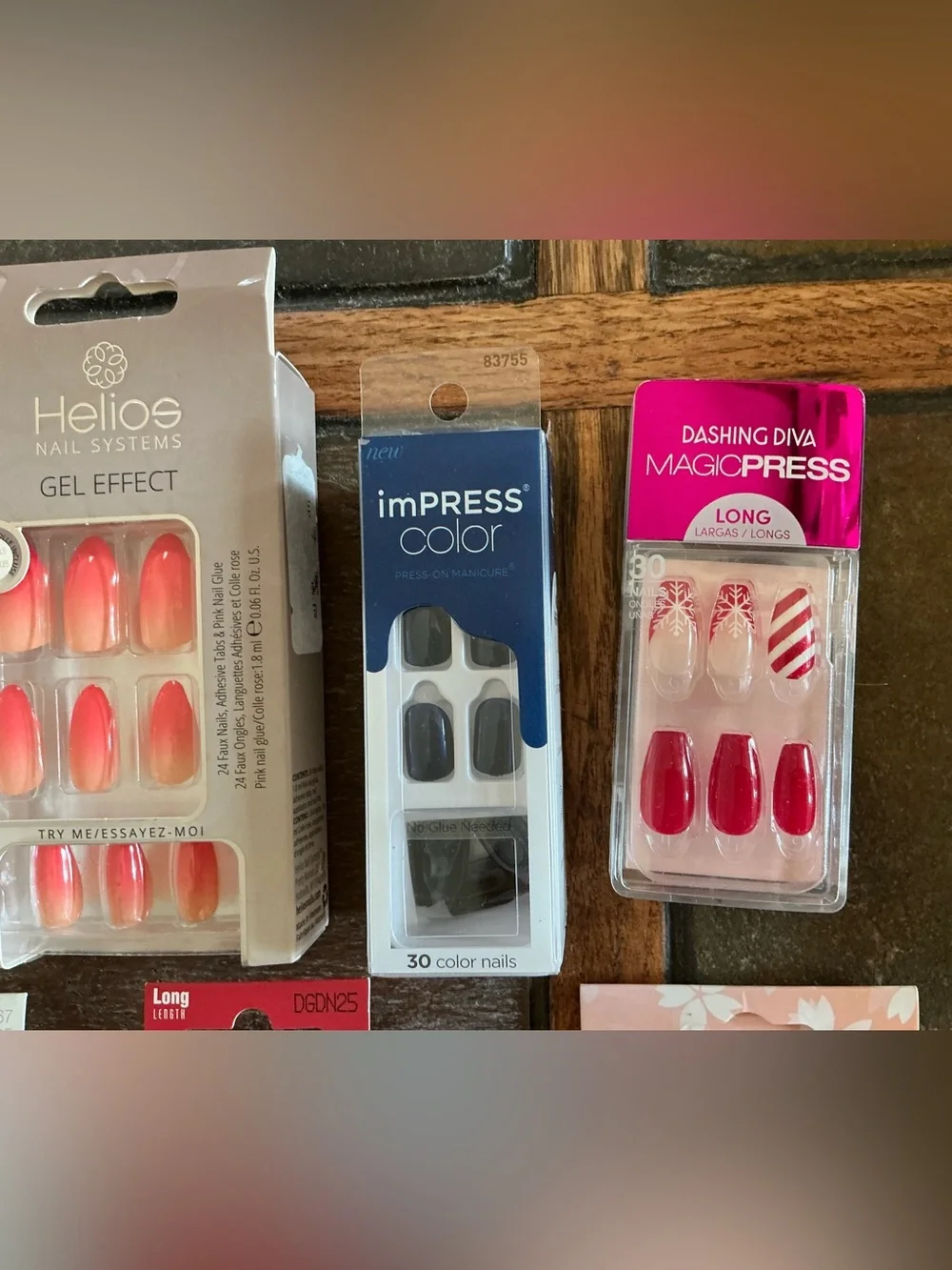 7 lot bundle of faux glue press on Nails, LONG, GEL EFFECT, Ready to Wear, multi